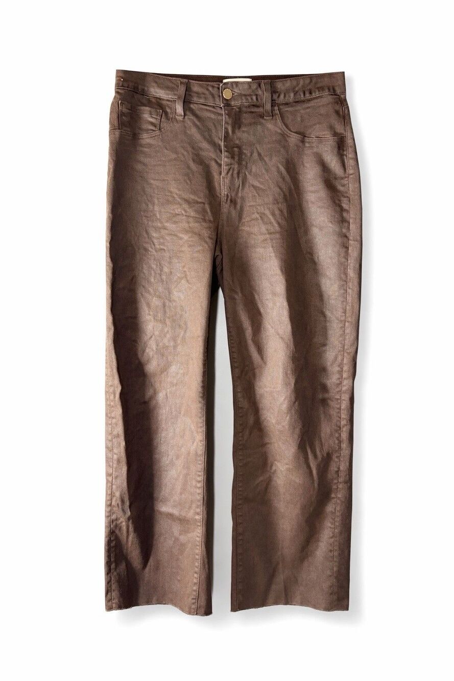 L’Agence Wanda Raw Hem Coated Jeans 29 Espresso High Rise Crop Wide Leg - Picture 2 of 10